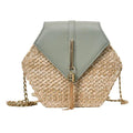 Bolsa Boho Geométrica Palha & Couro – Estilo Natural com Toque Sofisticado