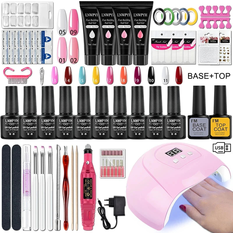 Kit de Unhas em Gel com Lâmpada UV 36W + Broca Elétrica e 10 Esmaltes em Gel