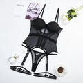 Conjunto Sexy 3 Peças com Cinta-Liga – Lingerie em Tule Transparente com Bojo