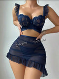 Conjunto Babydoll em Tule com Sutiã Push-Up e Renda – Lingerie Sexy Feminina