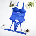Conjunto Sexy 3 Peças com Cinta-Liga – Lingerie em Tule Transparente com Bojo