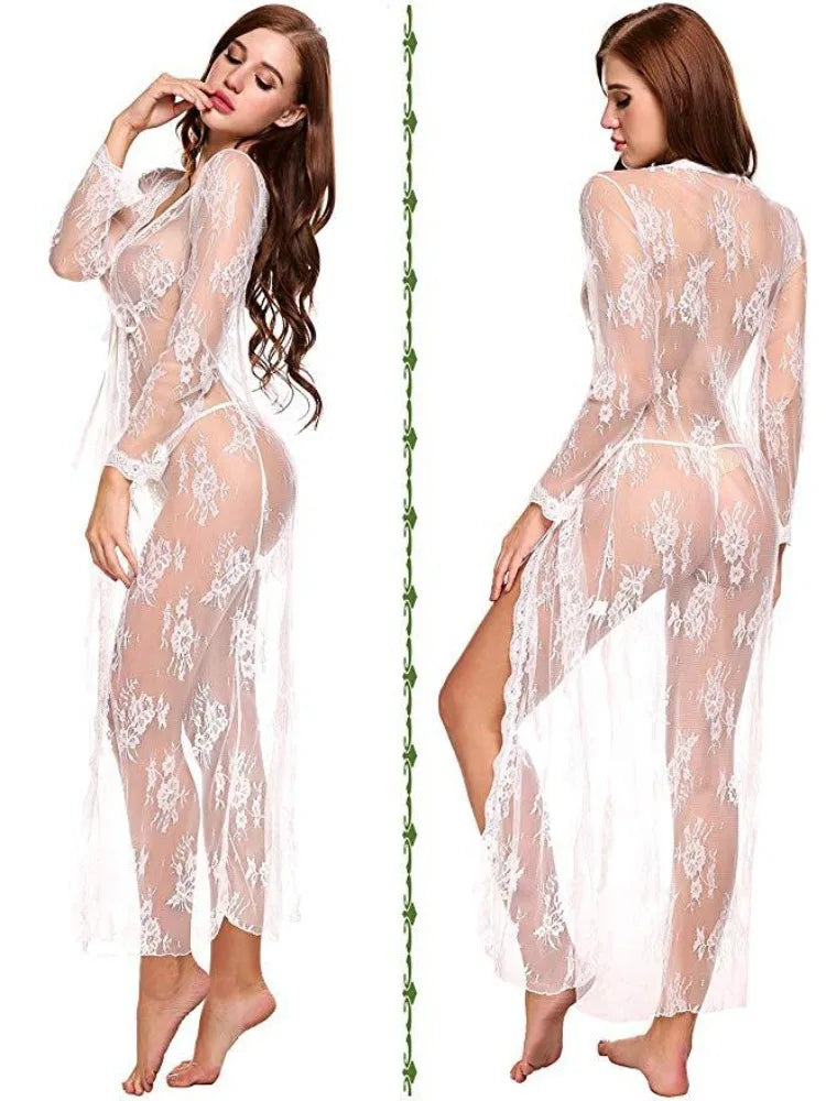 Robe Longo em Renda Transparente – Noite de Sedução