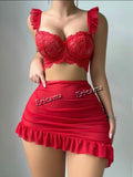 Conjunto Babydoll em Tule com Sutiã Push-Up e Renda – Lingerie Sexy Feminina