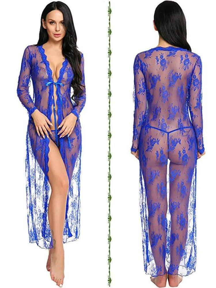 Robe Longo em Renda Transparente – Noite de Sedução