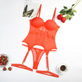 Conjunto Sexy 3 Peças com Cinta-Liga – Lingerie em Tule Transparente com Bojo