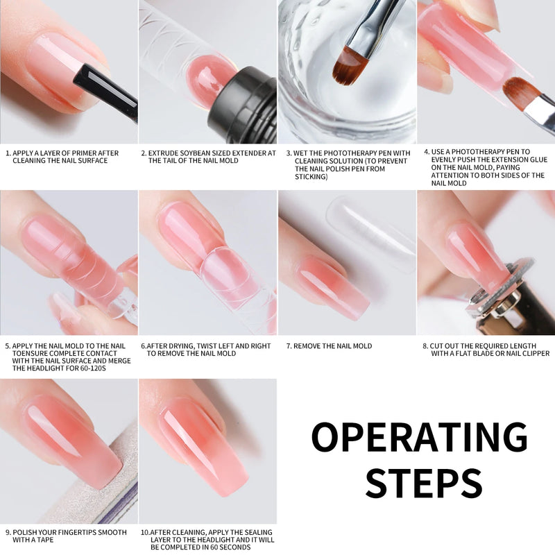 Kit Completo para Alongamento de Unhas – 12 Peças | Gel Extensor + Ferramentas